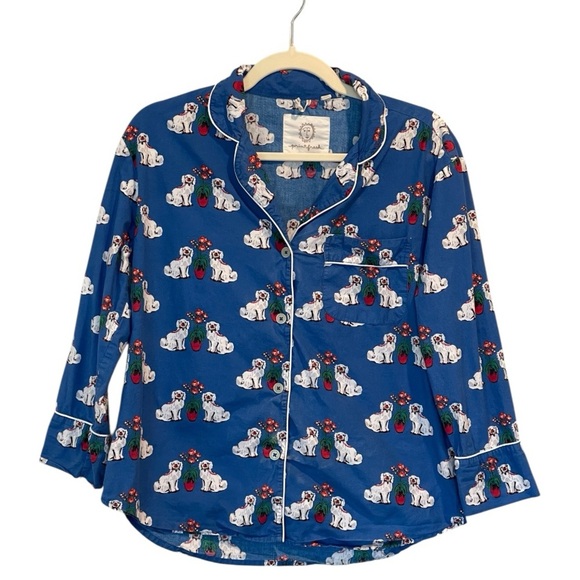 Printfresh Blue Long Pajama Set Dog Pattern, Anthropologie, Organic Cotton, XXS - Picture 2 of 16